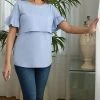 Prenatal T-shirt Allattamento Azzurra Con Ruches