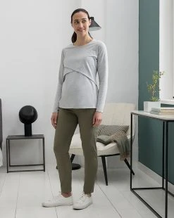 Prenatal Pantalone Premaman Verde Con Fascia Alta In Vita