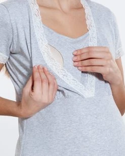 Prenatal Camicia Allattamento Mezze Maniche Grigio Chiaro Mélange Con Pizzo -Prenatal Shop 2cdd3885 xz 000000000000565106 02