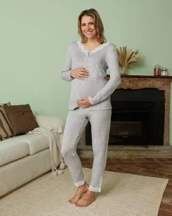 Prenatal Pigiama Premaman Allattamento Con Pizzo