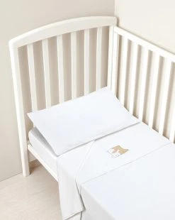 Completo Letto 3 Pezzi In Flanella Bianca Con Orso