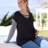 Prenatal T-shirt Allattamento Nera Con Fantasia Righe