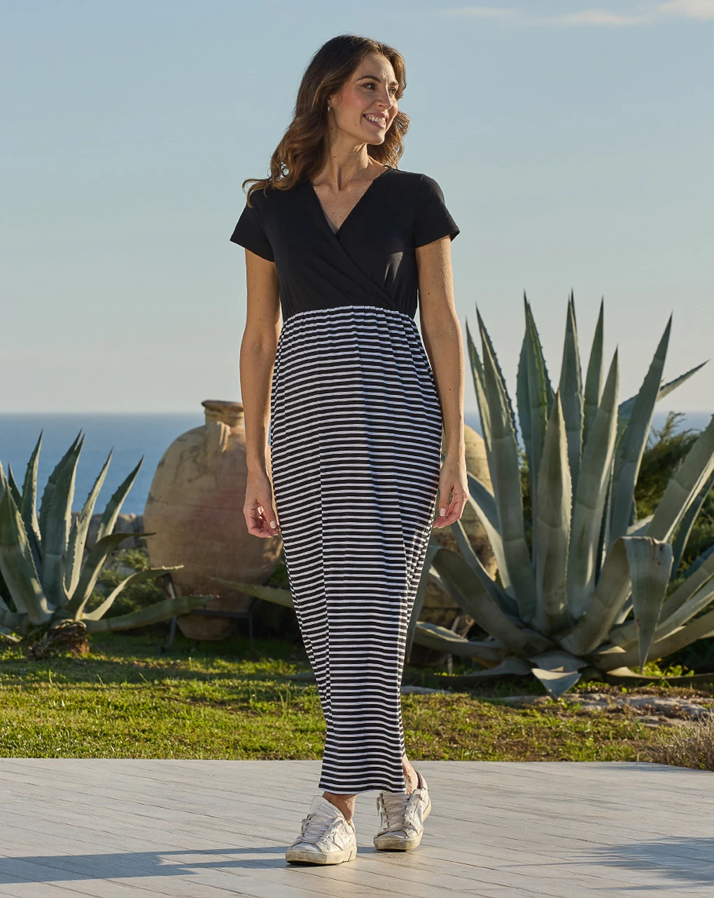 Prenatal Abito Premaman Allattamento A Righe Nero 1 Prenatal Abito Premaman Allattamento A Righe Nero