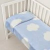 Culla/carrozzina - Coperta Universale Per Culla In Finta Pelliccetta Azzurra Con Nuvole