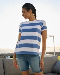 Prenatal T-shirt Allattamento A Righe Bianche E Azzurre