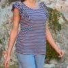 Prenatal T-shirt Allattamento A Righe Blu E Bianche