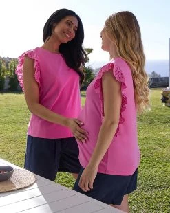 Prenatal Top Premaman Allattamento Fucsia Con Ruches