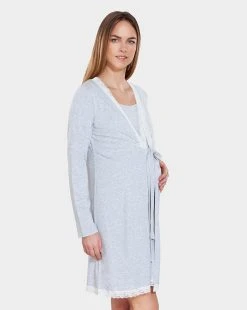 Prenatal Vestaglia Grigio Mélange Con Pizzo