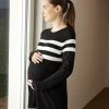 Prenatal Maglioncino Premaman Nero Con Intarsio Righe Bianche