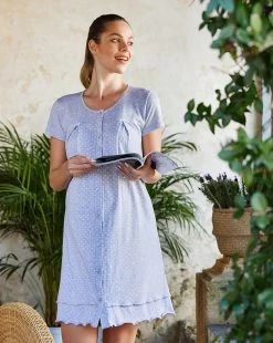 Prenatal Camicia Da Notte Per Parto Grigio Mélange Fantasia Pois