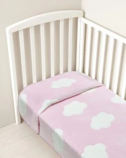Letto - Coperta Letto In Finta Pelliccetta Rosa Con Nuvole