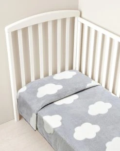 Letto - Coperta Letto In Finta Pelliccetta Grigia Con Nuvole